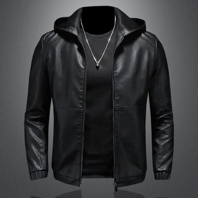 Veste à capuche décontractée en cuir pour homme, automne et hiver, jolie veste de moto noire slim 5XL black