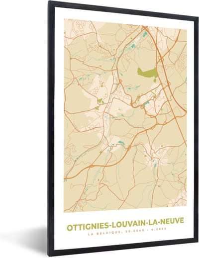 Fotolijst incl. Poster - Stadskaart - België - Ottignies-Louvain-la-Neuve - Kaart - Plattegrond - 40x60 cm - Posterlijst