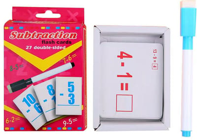 Decopatent - Flashcards Ik leer Rekenen MINSOMMEN (-) - 27x Schrijfkaarten uitwisbaar Min Sommen Leren - Met Stift - Leerzame Educatieve Spellen - Groep 3/4/5 - Educatief Speelgoed 4/5/6/7/8 jaar - Oefenen en leren rekenen - Montessori Speelgoed