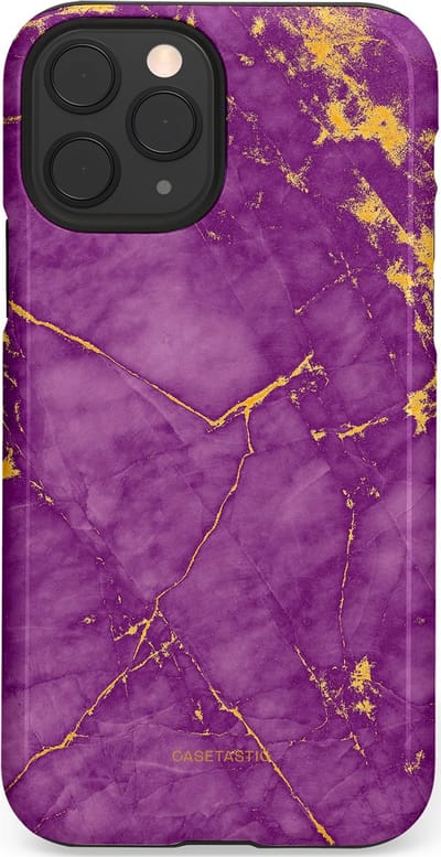 Casetastic hoesje geschikt voor Apple iPhone 11 Pro - Dubbellaagse bescherming - Paarse Marmer - Fashion Case - Lavendel Goud