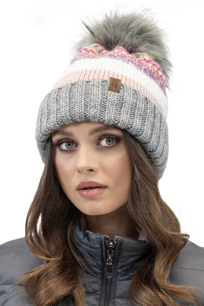 Vivisence Dames Wintermuts - Gebreid Met Wol En Grote Pompon Van Eco Vezels - Zachte Antistatische Fleecevoering Houdt Haar Glad En Biedt W - Grijsarme Bescherming Op Koude Winterdagen