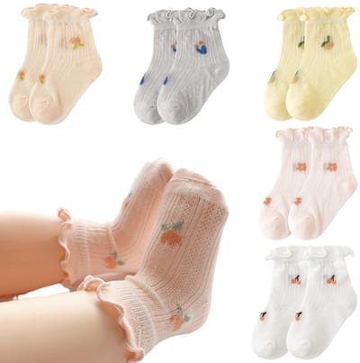 Dailygoods- Babysokken Ademend - 5 Paar Kindersokken - Ruches - Katoenrijke Stof - 0-3 Maanden - Comfortabele Pasvorm