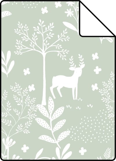 Proefstaal ESTAhome behang bos met bosdieren mintgroen - 26.5 x 21 cm - 139524-S