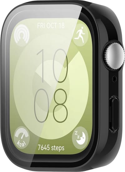 Watch case screenprotector - hoesje - gehard glas - geschikt voor Huawei Watch Fit 3 - zwart