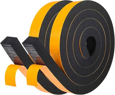 Afdichtingstape 25,4x19mm voor Deuren en Ramen Sealtape Zelfklevend Schuimtape Rubberen Afdichting Tegen Koude Tocht Geluidsisolatie Tochtstrip Zwart 2 Rollen Totaal 4 Meter