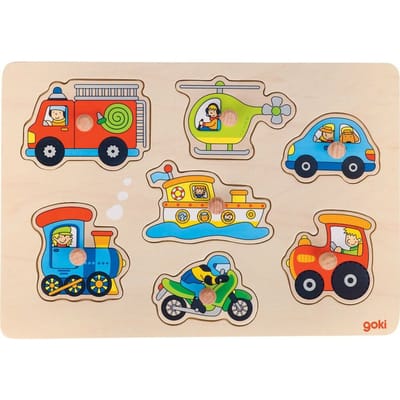 GOKI Steekpuzzel - Verkeersmiddelen - 7 delen - 30x21x2,4cm - Hout - 1+
