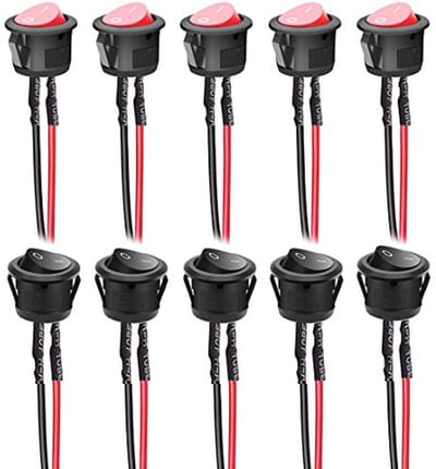 10pcs AC 6A/250V 10A/125V SPST 2Pins Ronde Tuimelschakelaar AAN/UIT met Voorgesoldeerde Draden