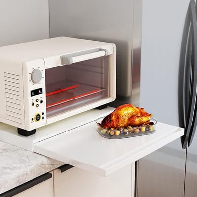 Praktische Uittrekbare Organizer Tray voor Keukenblad, Ideaal voor Magnetron en Koffiezetter, Onder Oven Lade voor Keukenapparaten, Wit en Ruimtebesparend