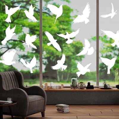 48 Stuks Grote Anti-Collisie Raamstickers voor Vogelbescherming, Zelfklevende Silhouetten voor Glasdeuren en Ramen, Effectieve Oplossing tegen Vogelbotsingen