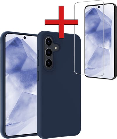 Hoesje - Met Screenprotector - Geschikt voor Samsung Galaxy A55 - Sterk & Shockproof - Telefoon Hoes - Back Cover - Siliconen Case - Telefoonhoes - Donkerblauw