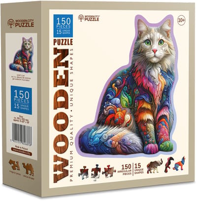Wooden.City houten puzzel - Soft Cat dierenpuzzel 150 stukjes.