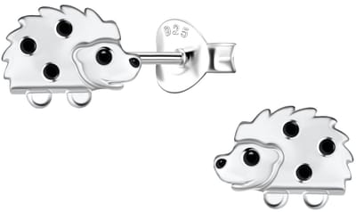 Joy|S - Zilveren egel oorbellen - 8 x 6 mm - sterling zilver 925 met zwarte accentjes - kinderoorbellen