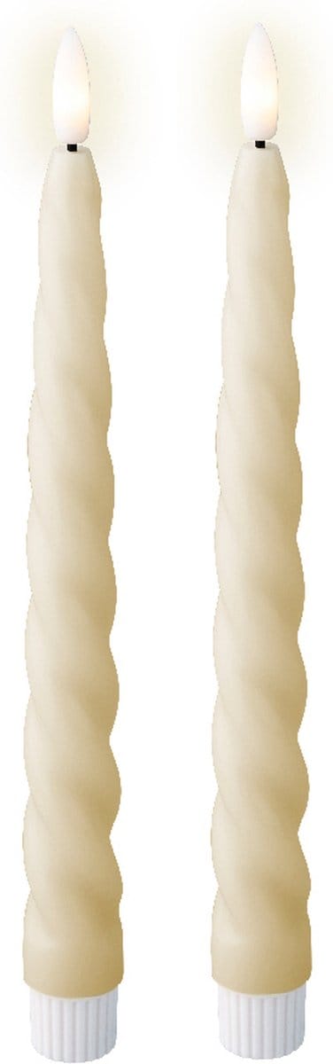 Lumineo - LED dinerkaars - Swirl - Crème Wit - 2 stuks - Flikkerende vlam - LED kaars met timer - Wax kaars - Op batterij - 24 cm - Veilig & Duurzaam
