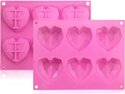 Siliconen mal Hartenvorm voor Chocolade - Roze chocolademal hart - diamanten - 3D heart - bakvorm - bonbons - mold - bakvormen