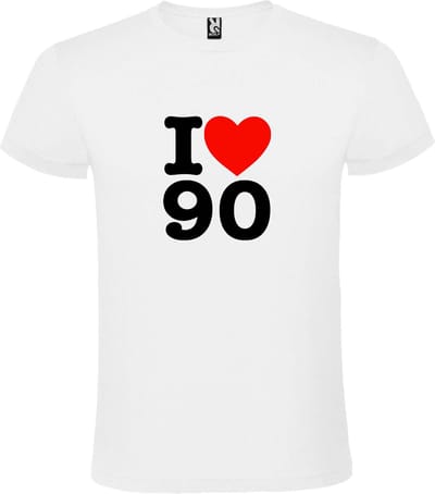 Wit T shirt met  I love (hartje) the 90's (nineties)  print Zwart en Rood size XS