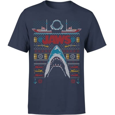 Jaws Fairisle Men's Christmas T-Shirt - Navy - L