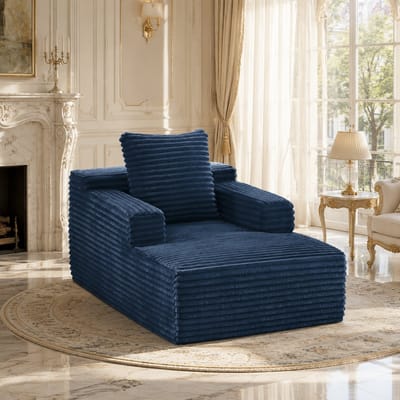 Welltin Chaise longue - Fauteuil - Opvouwbare slaapbank - Leesstoel - Ligstoel - Corduroy - Geschikt voor de woonkamer, het kantoor en appartementen - Blauw