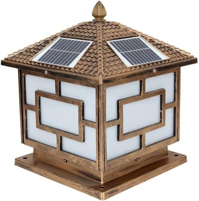 Buitenlantaarn op zonne-energie - Paallantaarn tuin - Landschapsverlichting - IP65 waterdicht aluminium - 35 cm hoogte - Brons