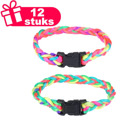 Henbrandt - 12 Stuks Neon Gevlochten Armbanden in Mix Kleuren - Armbandjes - Traktatie uitdeelcadeautjes voor kinderen & peuters - Traktaties en kinderverjaardagen - Klein grabbelton speelgoed voor in traktatie uitdeelzakjes