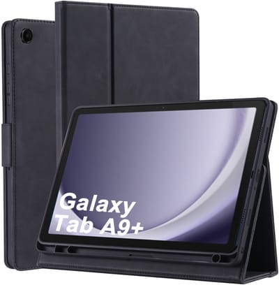 Otronica Hoes geschikt voor Samsung Galaxy Tab A9 Plus / A11 Plus Zwart - Samsung A9 Plus hoes bookcase met Stylus Pen Houder premium leren cover