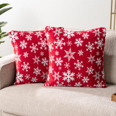 Set van 2 sierkussenhoezen 18x18 sneeuwvlok rood pluche