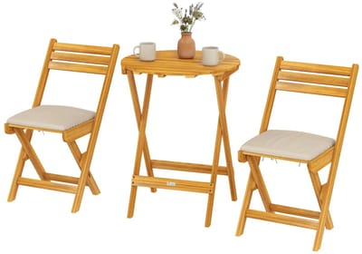 Bistroset - Tuinmeubel 3-delig - Opvouwbare Tuinset - Balkonset voor 2 Personen - Tuinmeubelset met 2 Stoelen + Tafel - Balkonmeubelset - Zitgroep - Meubel - Loungeset - Meubelsets - voor Tuin, Balkon, Terras - Natuurlijk Hout