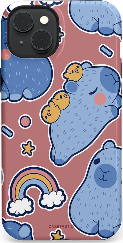 Casetastic Hoesje Geschikt voor Apple iPhone 15 Plus Magsafe - Stijlvolle Beschermende Duo-layer Case - Capibara knuffelvriend