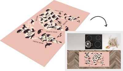 Keukenloper - Loper keuken - Wereldkaart - Dier - Roze - 120x60 cm - Keukenloper vinyl