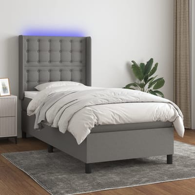 vidaXL - Boxspring - met - matras - en - LED - stof - donkergrijs - 80x200 - cm