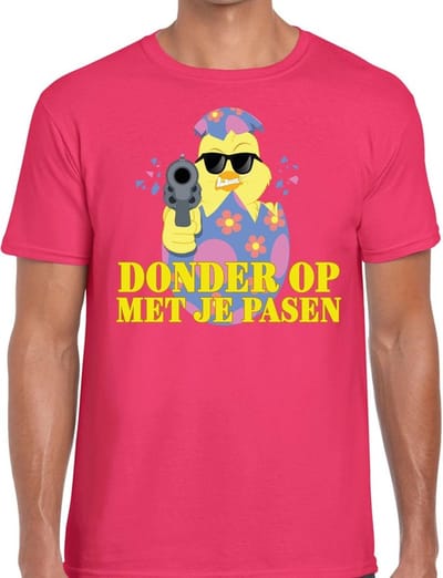 Fout Paas t-shirt roze donder op met je Pasen voor heren - Pasen shirt S