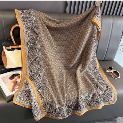 High End Retro Zijden Sjaal Dames Lente Herfst Paisley Katoen Linnen Sjaals Mode Sjaal Hoofdband Bandana Hijab 85x180cm gray
