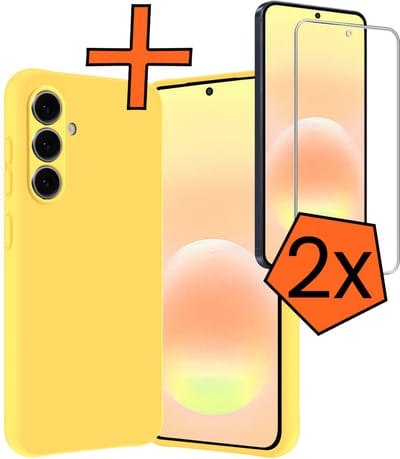 Hoes - Met 2x Screenprotector - Geschikt voor Samsung Galaxy A57 - Sterk & Shockproof - Back Cover - Siliconen Case - Telefoon Hoes - Geel