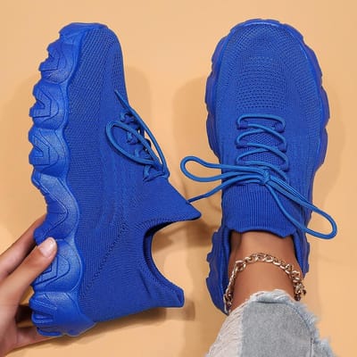 28 Kleuren Lente Zomer Vliegend Geweven Platform Casual Schoenen Damessokken Sportschoenen Mesh Ademend Grote Maat Sneakers 37 blue