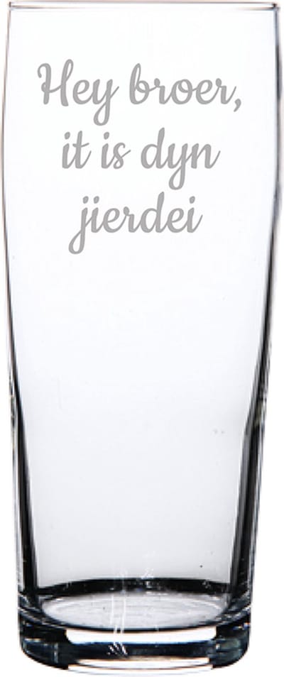 Bierfluitje gegraveerd - 19cl - Hey broer it is dyn jierdei