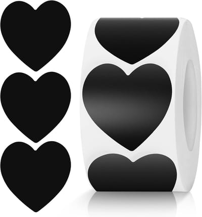 2 rollen hartvormige zelfklevende stickersrol 25mm klein kleurcodering hartstickers voor bruiloften, scrapbooking, cadeaus 1000 stuks（zwart）