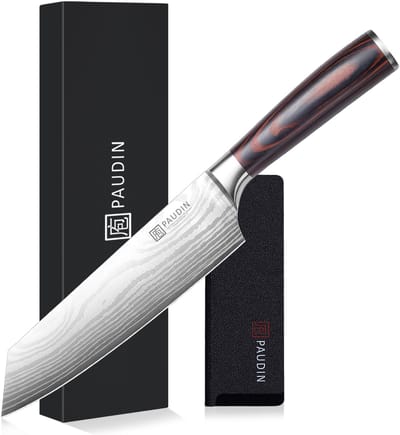 Paudin N18 - Koksmes - Kiritsuke - 20 cm Lemmet - Vlijmscherp Keukenmes - Hoogwaardig Koolstofstaal - Damascus Patroon