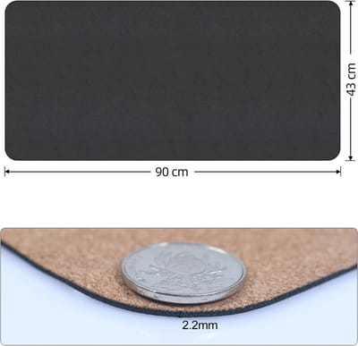 Famanu - Dubbelzijdige bureauonderlegger, 90 × 43 cm, onderlegger voor laptop met eco-kurk en anti-slip coating, PU-bureaumat voor kantoor en thuis (Zwart)