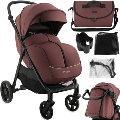 MoMi CLARA Kinderwagen - Verstelbare Duwstang - Vering op Alle Wielen - Tot 22 kg - Bordeaux