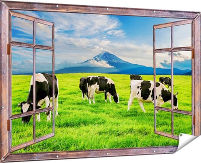 Gards Tuinposter Doorkijk Koeien in de Wei - 180x120 cm - Tuindoek - Tuindecoratie - Wanddecoratie buiten - Tuinschilderij