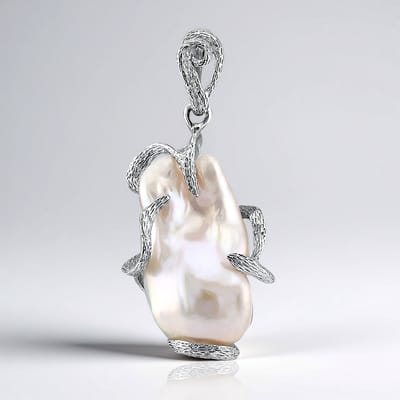 Cavill - Zilveren hanger - 925 Sterling Zilver - Zoetwater kweekparel 26x14 mm - Fancy slijpsel - Exclusieve handgemaakte parelhanger