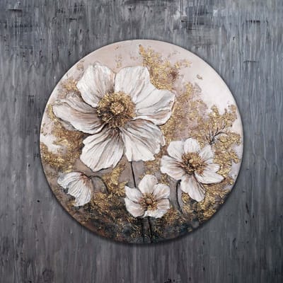 Rond canvas schilderij ⌀60 cm handgeschilderd gloed van knoppen botanisch – YS-Art Gallery – Frisse wanddecoratie voor woonkamer en slaapkamer