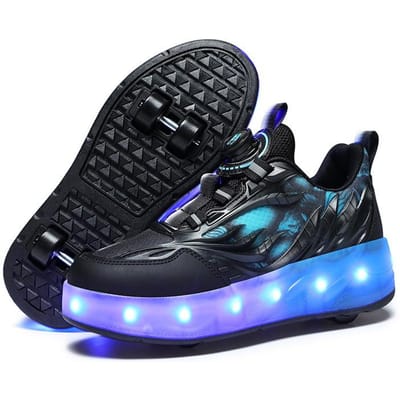 Schoenen op wielen, Dubbele wielen skates, Heren- en kinderschoenen met wieltjes, LED-lichtschoenen 30 black