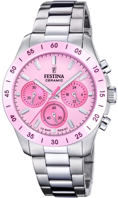 Festina F20693/2 Dames Horloge - Chronograaf - Mineraalglas - Roestvrijstaal/Staal - Zilverkleurig - Ø 39 mm - Quartz - Vouw/Vlindersluiting
