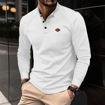 Nieuwe herfst- en winter heren POLO-shirt met revers, effen kleur, lange mouwen, sport M black