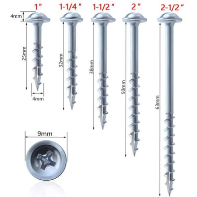 100 stuks Zakgat Schroeven Zelfborende Schroef Verzinkt 25-63mm Gecoat ST4 Aandrijfkopschroef Gereedschapsonderdelen voor Zakgat Jig Systeem voor Thuis 38mm  100PCS
