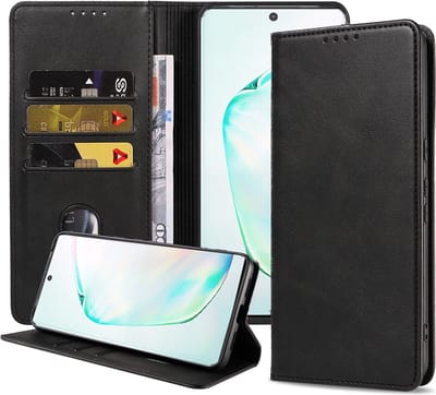 Smartphonica Telefoonhoesje geschikt voor Samsung Galaxy Note 10 kunstleren Hoesje met Magnetische sluiting en Pasjeshouders Book Case met Klepje - Zwart geschikt voor Samsung Galaxy Note 10