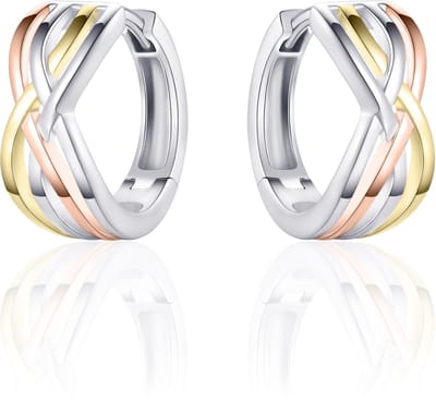 Jewels Inc. - Oorbellen - Oorringen Fantasie - 16mmØ - 7mm Breed - Tri-color Verguld Zilver 925