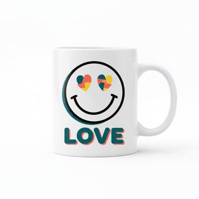 Love Smiley Mok met Hartjesogen – Positieve Vibes Koffiemok – Lief Cadeau voor Liefde & Geluk – 330 ml