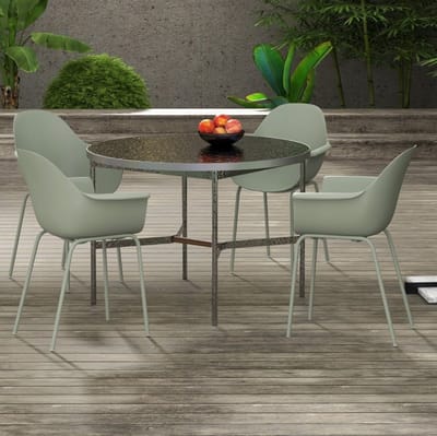 MIVRAY Tuinstoel 59 x 55 x 84 cm - Set Van 4 Met Hoge Rugleuning En Armleuningen - Voor Tuin En Balkon - Kunststof En Metaal - Groen