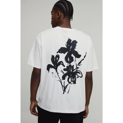 Oversized T-Shirt met Bloemenprint op de Rug | White | Size Small